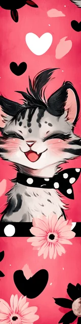 Free kawaii cats bookmark featuring a happy kitten on a red background